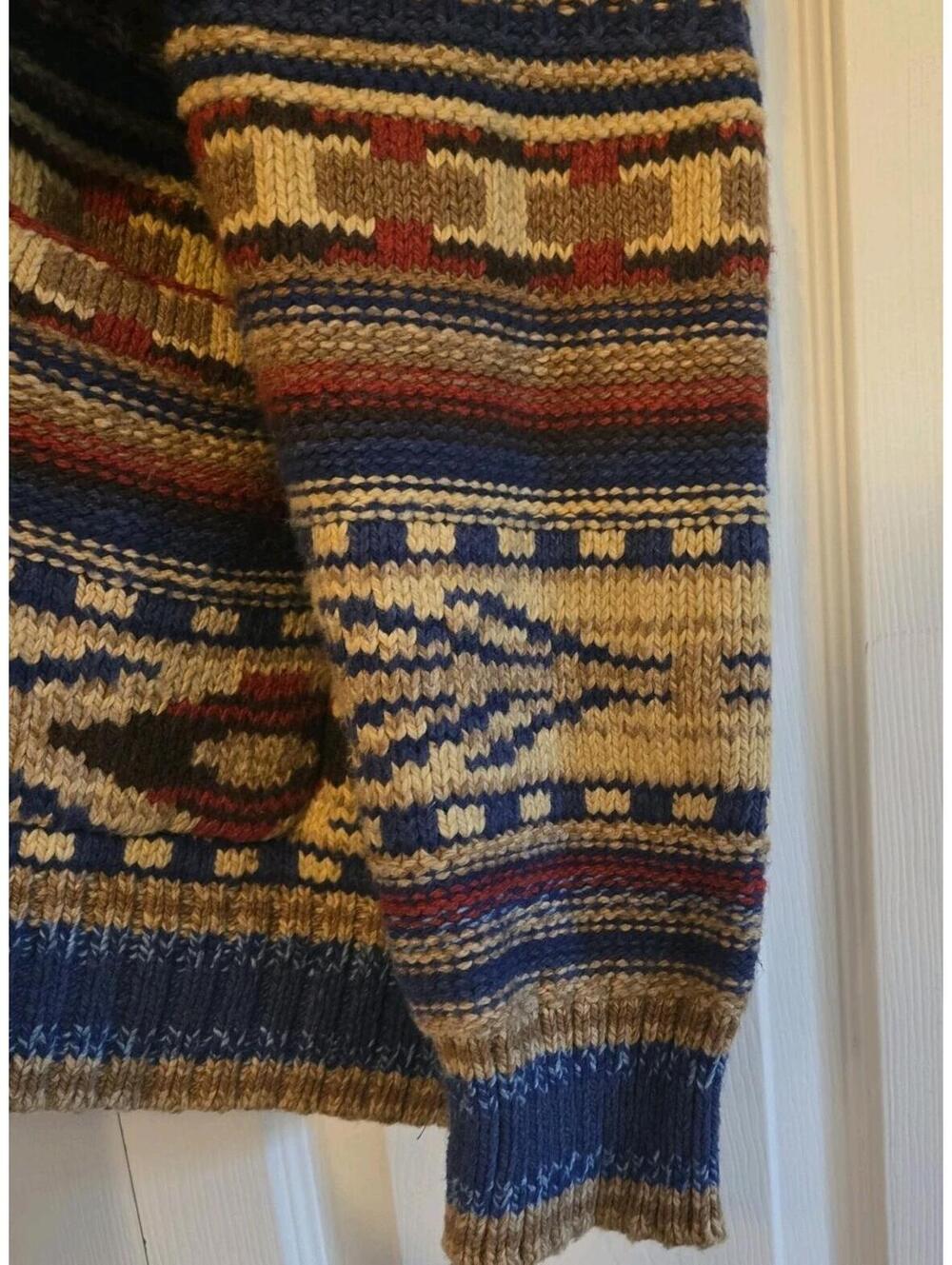 American Eagle Mens Heavy Knit Sweater southwestern Aztec Cottonwool Blend shawl - Picture 5 of 8